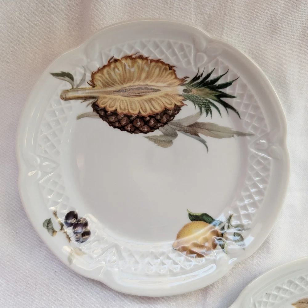 Lourioux Deshoulières France Porcelain Fruit Scalloped Canape Plates - 5
